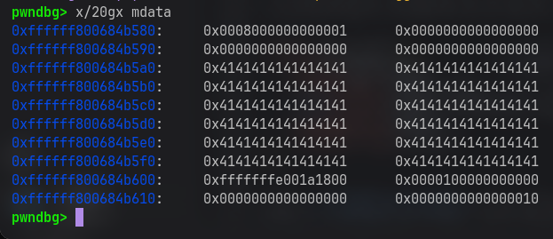 off-by-one NUL in gdb: 96 ‘A’ then the NUL on the next object